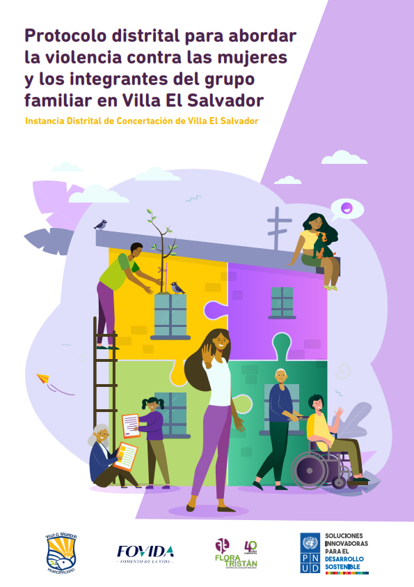 Portada de Protocolo distrital para abordar la violencia contra las mujeres y los integrantes del grupo familiar en Villa El Salvador