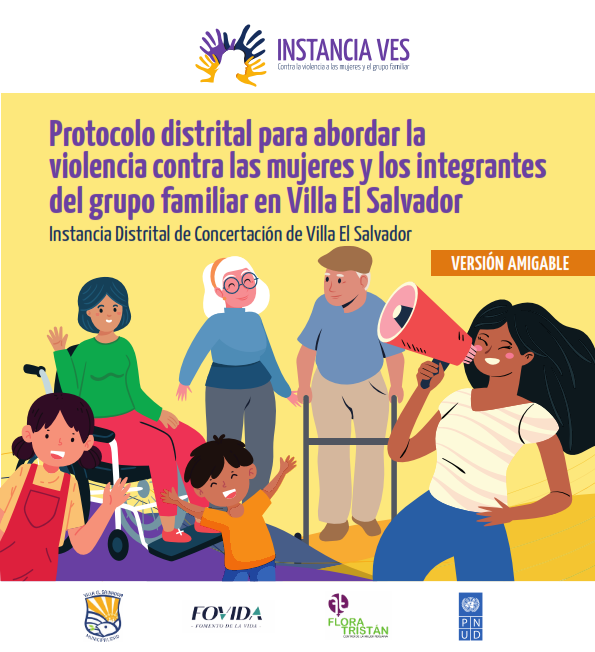 Portada de FOVIDA - Versión amigable del Protocolo distrital para abordar la violencia contra las mujeres y los integrantes del grupo familiar en Villa El Salvador